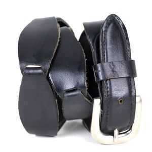 BRAIDED BLACK LEATHER 1.25"Wd DRESS CASUAL WOMEN'S BELT Sz S (A58